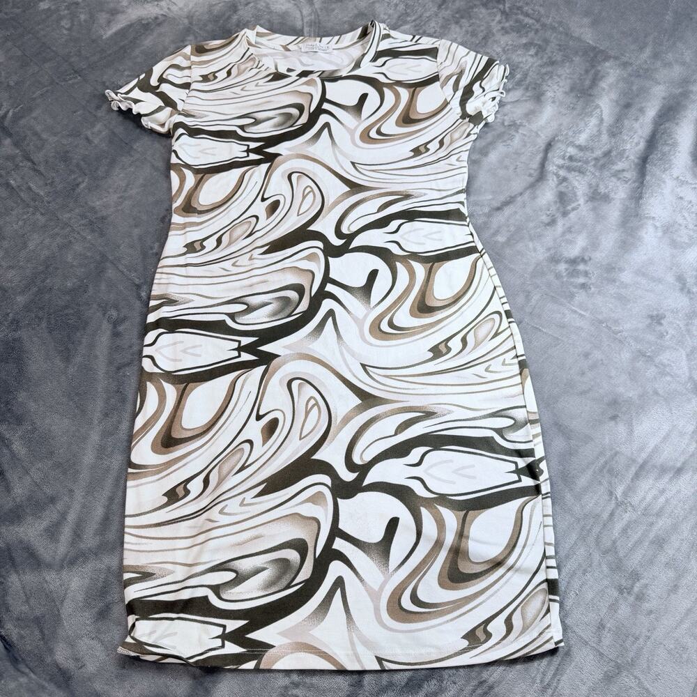 Haley & June Bodycon White and Brown Marble Print Dress Sz XL Stretch